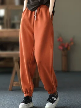 Bumbac Pentru Femei Pantaloni De Iarnă Orange Talie Mare Buzunar Casual Se Potrivesc Îngroșa Lână Cald De Sex Feminin De Îmbrăcăminte De Calitate Superioară