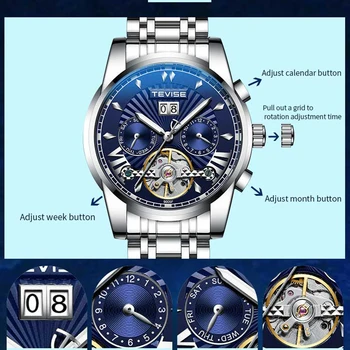 TEVISE Bărbați Automat Ceas Tourbillon Lună Săptămână Display Transparent Impermeabil Caz de Moda Ceas de Lux Relojes Hombre 2020