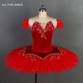 Red Velvet Top Corset Pre-profesional de Balet Tutu Fata & Performanță Etapă de Balet Tutu Balerina Dans Costum Tutu