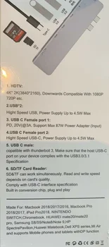 7in1 USB-C Hub HDMI Dual de Tip C Multiport Card Reader Adaptor 4K Pentru MacBook Air