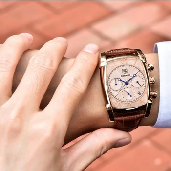 Relogio Masculino BENYAR Ceasuri de Aur de Moda de Argint Dreptunghi de Afaceri Rochie de Cuarț Ceasuri de mana din Piele Calendar Ceas Pentru Bărbați