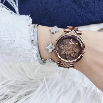 Noua Moda Caramel Milanese Ceasuri pentru Femei Cool Sexuale Vânt Rece de Floarea-soarelui Cristal ceas Magnet Brățară Ceas Cuarț