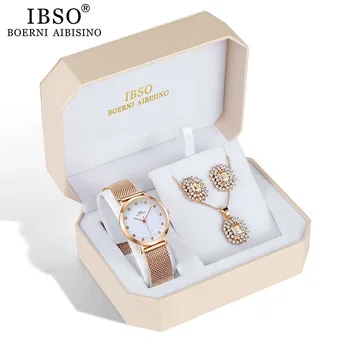 IBSO Brand Nou Ceas pentru Femei Set a Crescut de Ceas de Aur Cercei Colier Set de Bijuterii Seturi de Vânzare Fierbinte Cadou de Ziua Mamei Dropshipping