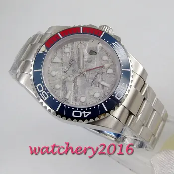 40mm BLIGER gri de apelare GMT data rosu albastru bezel ceramica de sticlă de safir automatic mens watch