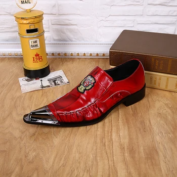 Christia Bella Fashion Metal A Subliniat Deget De La Picior Red Piele Naturala Pantofi Stil Britanic Bărbați Plus Dimensiune Pantofi De Partid De Sex Masculin Pantofi Rochie