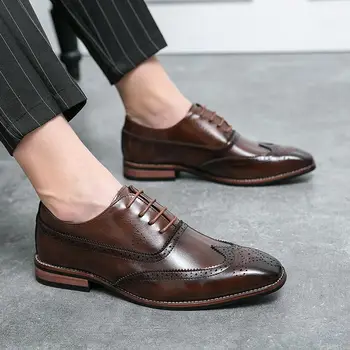 Bărbați Primăvara și Toamna Noi Afaceri Britanic Uzura Formale a Subliniat Casual Dantelă de Moda Retro Moda Casual Pantofi de Nunta ZX085