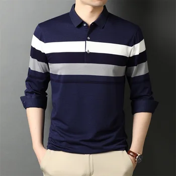 Top Calitate Nou Brand de Moda Casual cu Dungi Designer Mâneci Lungi Om Stretch Polo Shirt coreean Topuri Haine Barbati masculino