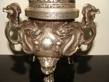 Rare Distinctiv Vechi Dinastiei Ming cădelniță de argint/ tămâie aragaz,Sculptate dragon,cu mark,transport Gratuit