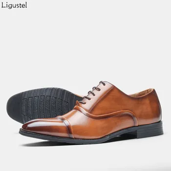 Ligustel de Lux Italian Rochie din Piele Pantofi Barbati de Moda Dantelă Neagră Nunta Biroul Pantofi Formale Pantofi Oxford pentru Barbati 2021