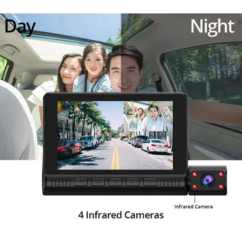 3 Lentile Auto DVR Dash Camera Full HD 1080P 4.0 Inch, aparat de Fotografiat Viziune de Noapte camera de supraveghere de Conducere auto Dash Cam de Conducere Recorder Video