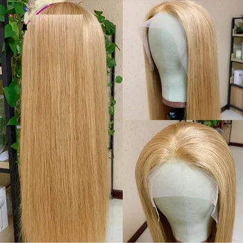 Remy Blonda Culoare Matasoasa StraightTransparent Dantelă Față Umană Păr Peruca De Femeie Cu Părul Copilului Reglabil Curea Natural Parului