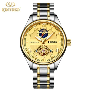 KINYUED faza moon tourbillon ceas din oțel bărbați automat ceas mecanic de sex masculin impermeabil ceas roman numeral scară ceasuri