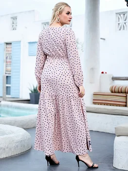 Kimono Rochii pentru Fete de Partid A9591 Moda pentru Femei Pink Dot Print Broderie Sifon Moda Rochie cu Maneci Lungi Rochie Musulman