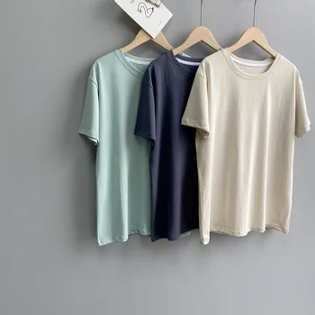 2020 Culoare Pură De Bază Tricouri O-Gat Maneci Scurte Din Bumbac Tricou Harajuku Topuri Casual Pentru Femei De Vara Tees