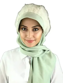 Moda Islamic Femeile Musulmane Hijab 2021 Tendință Singură Dimensiune cască de Baie Bereta Gata Șal Eșarfă Catarama Shaggy Menta Verde Hijab Femei pălărie