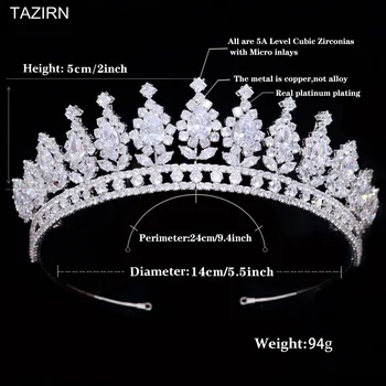 Noi 3A Zircon Coroane de Nunta pentru Femei lucrate Manual Printesa de Aur Argint Plin CZ Diademe Ziua 16 ani de Mireasa de Bal Headpieces