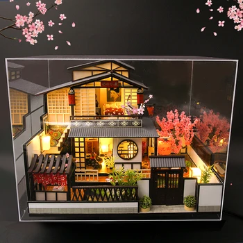 Mai nou DIY din Lemn, Păpuși Japoneze Arhitectura Case Papusa Mininatures cu Mobilier, Jucării pentru Copii Prieten Cadou de Ziua de nastere
