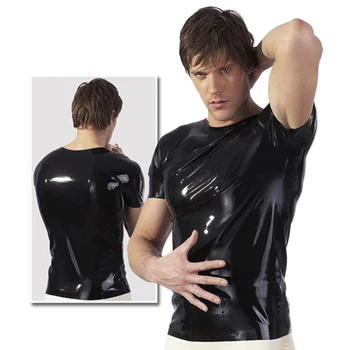 Moda Sexy de Latex Negru T-shirt cu Maneci Scurte Latex Topuri pentru Omul de Cauciuc Costume Camasi Casual Plus Dimensiune Fierbinte de Vânzare
