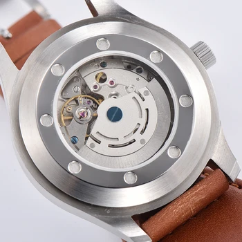 Noi Parnis 44mm cadran Negru Mecanică Automată Ceasuri Barbati Maro Curea Calendar Mens Watch relojes hombre 2020 cu cutie cadou