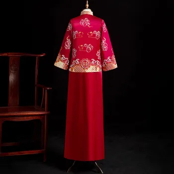 FZSLCYIYI Roșu Mirele Epocă Liber Cheongsam Tradițională Chineză Rochie de Mireasa din Satin Qipao Broderie Costum de Dragon Vestidos