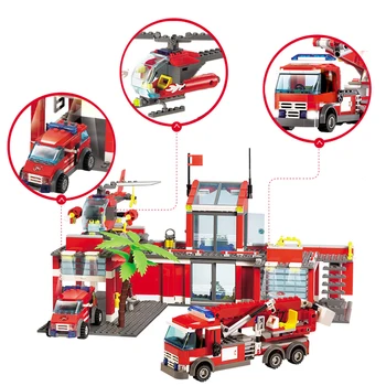 8051 City Stație de Pompieri de Constructii Model Pompier Păpuși Blocuri DIY Cărămizi Jucării Educative pentru Copii Cadou de Ziua de nastere