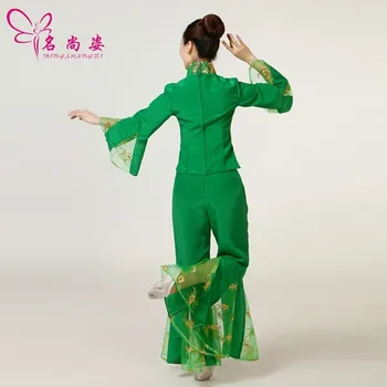 Ventilator verde costume de dans feminin verde yangko de dans clasic Chinez de dans îmbrăcăminte pentru dans popular pe scenă costume