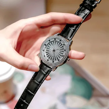 Moda De Lux Femei Ceas Cadran Mare De Argint Stras Doamnelor Cuarț Ceas De Mână De 360 De Grade De Rotație Dial Relógio Femino Ceas