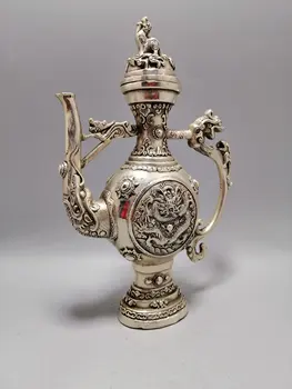 Colecta China Manoperă Fin De Cupru Si Nichel Sculptura De Bun Augur Dragon Vin Oală De Metal Artizanat Decor Acasă