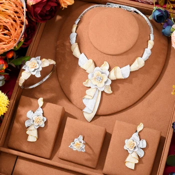 KellyBola 4BUC Lux Cubic Zirconia Floare Seturi de Bijuterii Nigerian de Mireasa Rafinat Moda Dubai Nunta Seturi de Bijuterii Pentru Femei