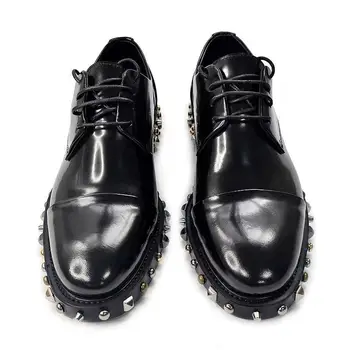 Iarna Negru Pantofi Derby din piele Pantofi Rochie handmade clasice Nit pantofi pentru bărbați