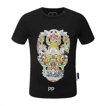 Oamenii PP tricou Skull Fashion Scurte Gât Rotund cu Mâneci Topuri de Sport Plein T-shirt din Bumbac de Înaltă Calitate Streetwear Maglietta