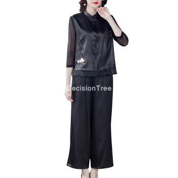 2021 tradițională chineză cheongsam top+pantaloni set femei vintage chineză streetwear elegant tang costum doi bucată set pentru femei