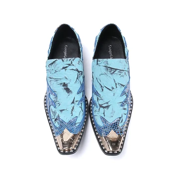 Petrecere de moda Pantofi de Înaltă Calitate Oxfords Barbati Pantofi din Piele Alunecare pe Pantofi Rochie Albastru Dimensiune 36-47