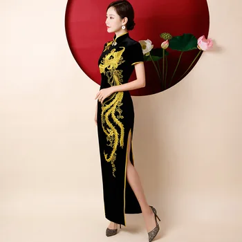 Chineză Stil De Catifea Cheongsam Tradiționale Qipao Femeie Broderie Elegant Split Rochie De Sex Feminin Retro Bodycon Catwalk Cheongsam