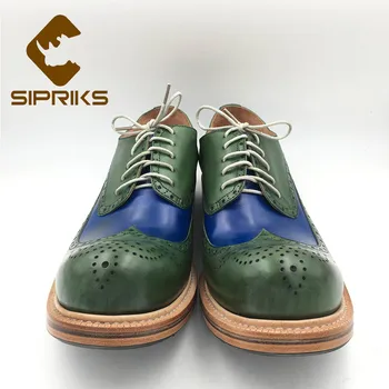 Sipriks Mens Wingtip Pantofi rochie Vintage Pictat Albastru Verde din Piele Barbati Pantofi Personalizate Goodyear Welt Domnilor Costum de Încălțăminte Pantofi