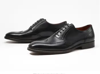 Bărbați rotund toe Retro formale Bullock sculptate pantofi de vânzare fierbinte dantela-up oxford piele naturala de Afaceri de birou, pantofi de partid