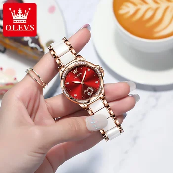 OLEVS Femei de Moda Stras Automat Mechanical Ceas de Lux Marca Ceramica Curea Elegant Doamnelor Impermeabil Ceas, Ceas reloj