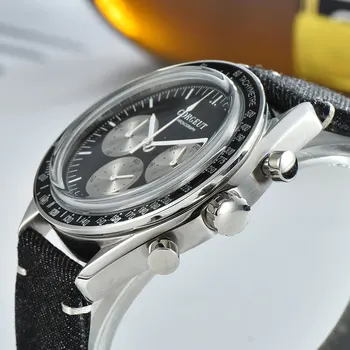 Corgeut 40mm de Lux de Top Barbati Cronograf Cuarț Ceas din Oțel Inoxidabil cu Luminos Ceas Multifunctional Negru Fata