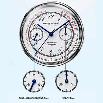Merkur 38mm Email Alb cadran Albastru Pointer Funcția de Cronograf Sticla Minerala Mână Mecanică Winding Bărbați Ceas Pilot