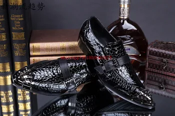 Choudory Mens pantofi din piele neagră lăcuită cu țepi mocasini slip pe piele de crocodil piele pantofi rochie de mireasa oxford
