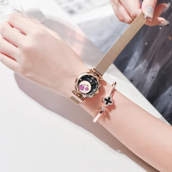 DOM Femei Ceas de Lux Cataramă Magnetică Plasă de Trupa Cuarț Ceas de mână de sex Feminin a Crescut de Aur Ceasuri zegarek damsk G-1257GK-1M