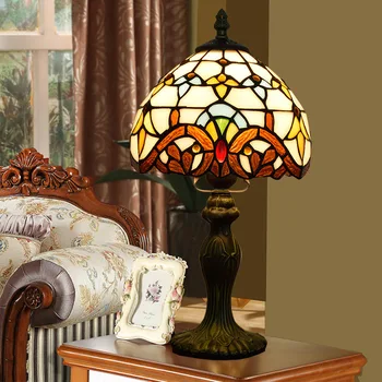 Tiffany galben de Sticlă Colorată de 8 Inch Baroc Creative Dormitor Noptieră Lampa Direct cu Diametrul de 20cm Lampă Mică