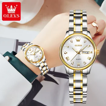 OLEVS Nou Brand de Top de Moda de Lux Diamant, Cuarț Ceas rezistent la apa Curea din Otel Inoxidabil Weekl Calendar Doamnelor Ceasuri 5563