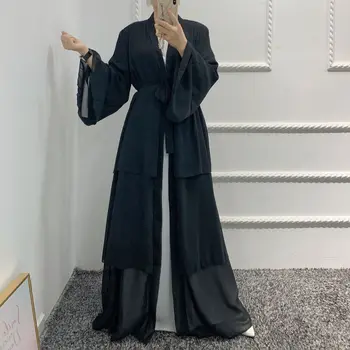 Deschide Șifon Rochii Dubai Turcia Islam Bangladesh Arabă Musulmană Rochie Lunga Pentru Femei De Robe Longue Kimono Femme Musulmane Cardigan