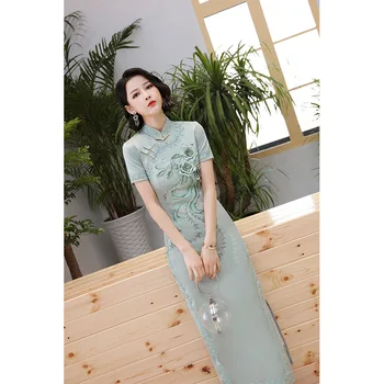 2021 rochie 800084 chineză tradițională vestidos causales culoare verde aceituna qipao catifea
