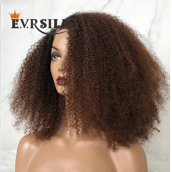 Brazilian Afro Pervers Cret Ombre Maro U Parte Peruca 28 30 Cm 250Density Remy de Păr Uman 4b 4c Adânc Curl Peruci Pentru Femei de culoare
