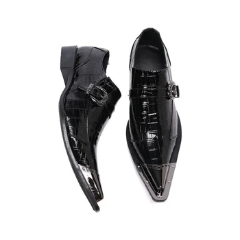 Moda Barbati din Piele Pantofi Rochie de Afaceri a Subliniat Toe Catarama Slip-on Black