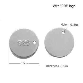30 buc/lot 10mm Argint Rotund Ștanțare Etichete Argint 925 Tag Farmece Accesorii Bijuterii Personaliza Logo-ul Disponibil STA-R10mm