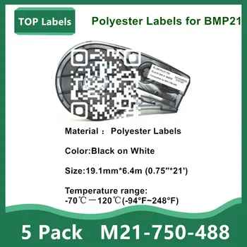 5PK Eticheta M21-750-488 Poliester Etichete Cartuș de BMP21-PLUS,BMP21 LABORATOR,IDPAL LABPAL Imprimanta pentru Plăci Perforate 0.75