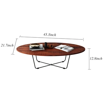 43Inches Design Simplu Oval Masa de Cafea pentru Living lemn de Santal[NE-Stoc]